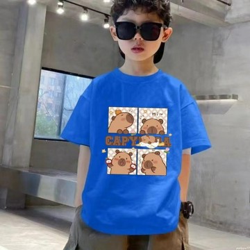 男童裝 大童上衣 兒童短袖 夏天衣服 打底上衣 卡皮巴拉印花T恤 2025時尚新款 capybara水豚君夏裝H3