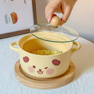 厨房小物 高顏值泡面碗陶瓷可愛奶油風大容量湯碗面碗餐具帶蓋用方便面碗