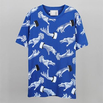 【摩達客】韓國進口EXO合作設計品牌DBSW Hand Drops手掉了藍色 純棉短T短袖T恤時尚潮T