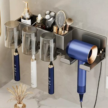 SUNORO 免打孔壁掛式漱口杯置物架  1個  槍灰色