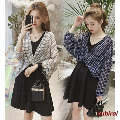 ワンピース2点セット レディース 40代 キレイめ キャミワンピース 長袖シャツ チェック柄 Uvカットセットアップ 春夏 膝丈ワンピース オシャレ 着痩せ 通販 Lineポイント最大get Lineショッピング