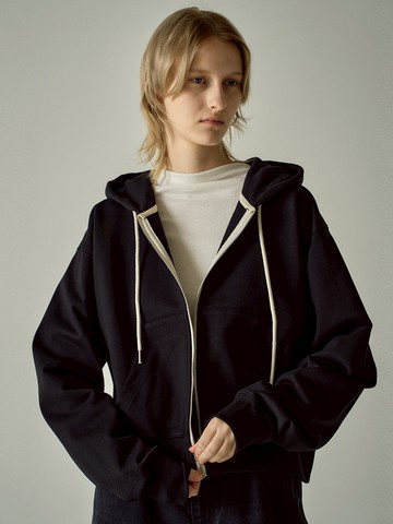 French Zip Up Hoodie - Black