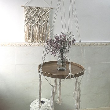 北歐掛毯手工編織流蘇邊桌含盆吊桌床頭柜陽臺花架置物架空中吊飾