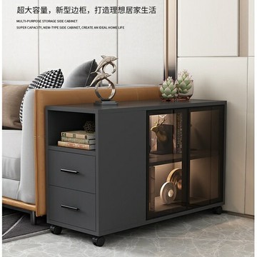 沙發邊櫃 側邊櫃 玻璃茶幾 輕奢簡約現代邊幾 客廳移動茶臺 帶輪活動櫃 活動客廳邊櫃 沙發邊桌 費 高CP