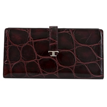 TODS T Timeless 質感壓紋設計對開釦式長夾.酒紅