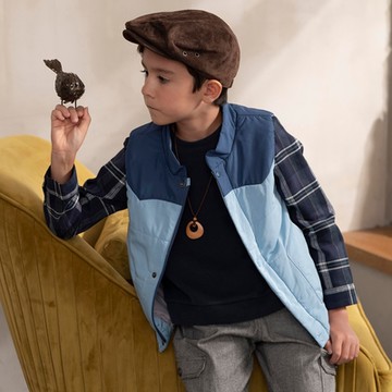 PIPPY剪接立領舖棉風衣背心 藍 下5折