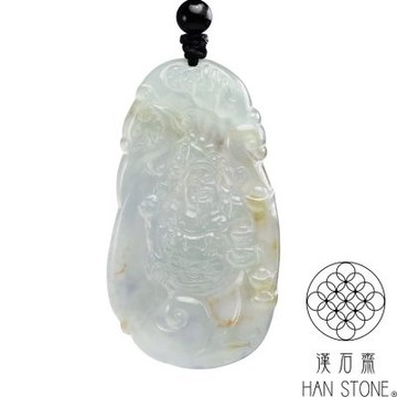 【漢石齋】天然翡翠A貨 財神玉佩項鍊 冰種紫羅蘭帶黃翡(30*54*5mm)