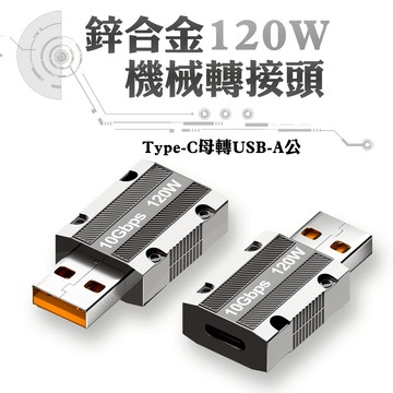 【SHOWHAN】鋅合金120W 機械機甲風 轉接頭Type-C母轉USB-A公 10Gbps USB3.1 A公C母