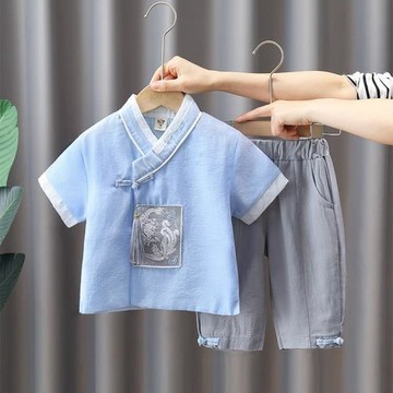 男童夏季漢服2026新款兒童國學少爺古裝學生演出服唐裝中國風套裝