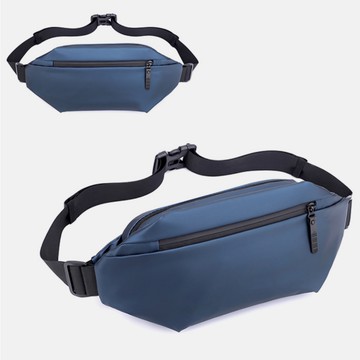 【H&S】防潑水韓版素色多功能胸包/腰包/斜背包-深藍色