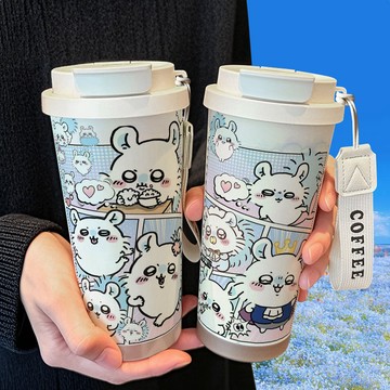 💥皮皮蝦會舘💥chiikawa小桃鼠 可愛保溫咖啡杯 316不銹鋼 大容量吸管 水杯車載雙飲咖啡杯
