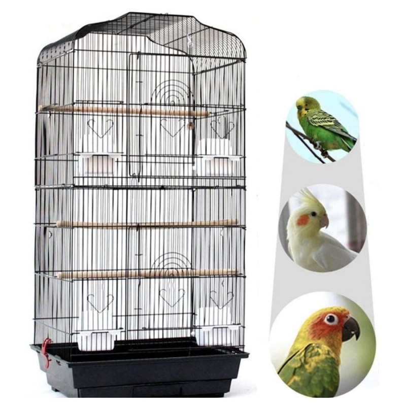 鳥かご バードケージ 組立式 鳥 インコ オウム モモンガ 小動物 ハムスター モルモット ゲージ ハウス 止まり木 ブランコ エサ入れ 付属  ブラック（黒） 通販 LINEポイント最大1.0%GET | LINEショッピング