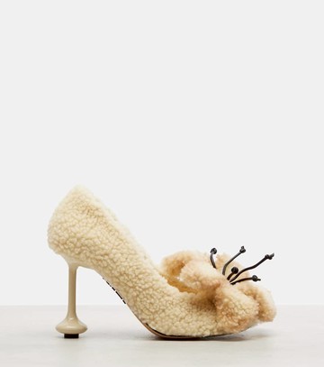 Loewe Toy floral-appliqué shearling pumps