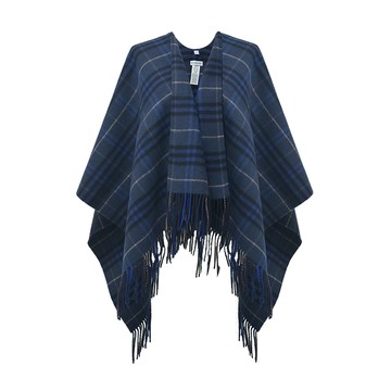 BURBERRY 經典格紋羊毛斗篷(午夜藍)