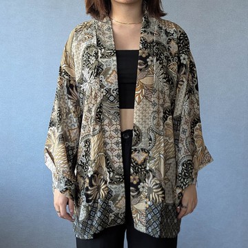 印尼蠟染輕薄涼爽和服罩衫 NAKURA - 金綠 - NAK008