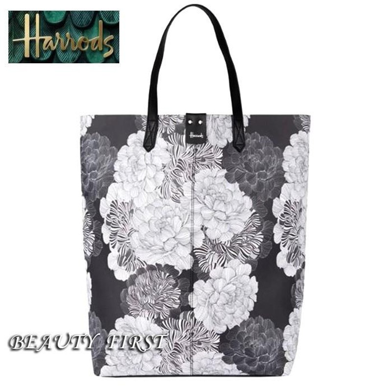 正規品】 Harrods ハロッズ モノクロ花柄トートバッグ 鞄 PVC素材 軽量