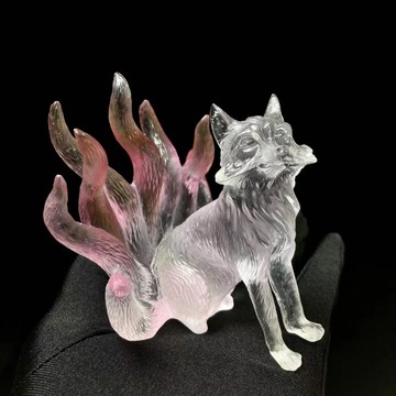 古法琉璃坐款九尾狐仙娘娘靈仙供奉招桃花白狐貍神像客廳桌面擺件