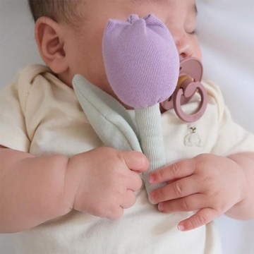 日本 Lien de famille 純棉花朵安撫手搖鈴 (3色) - 鬱金香(紫)