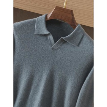 舒適親膚羊絨衫秋冬男士翻領休閑長袖Polo衫針織毛衣套頭羊毛衫
