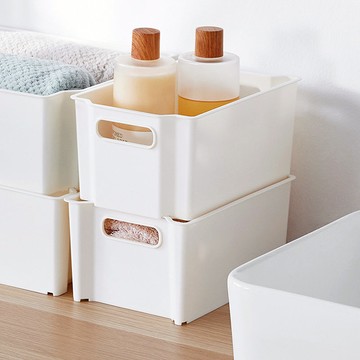 可層疊置物收納籃(附把手)-S-3入-多色可選 典雅白