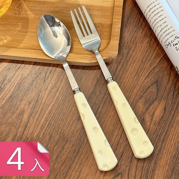 【荷生活】握感舒適不退色用餐餐具 410不鏽鋼安心材質餐具叉匙-4入組