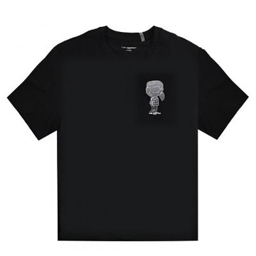 KARL LAGERFELD 網點線條老佛爺公仔棉質短T(黑)