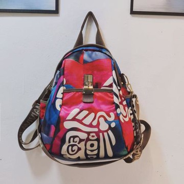 2025新款彩色玫紅色撞色休閑網紅拍照時尚包包旅行品牌彩虹背包潮