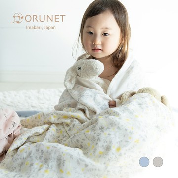 【ORUNET】日本製小兔叢林有機棉三層紗紗布大方巾(品牌盒裝)-兔寶彌月送禮