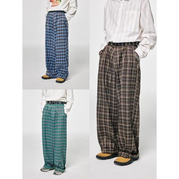 美好商店MeihaoStore多色基礎格子長褲格紋直筒垂感寬松休閑褲