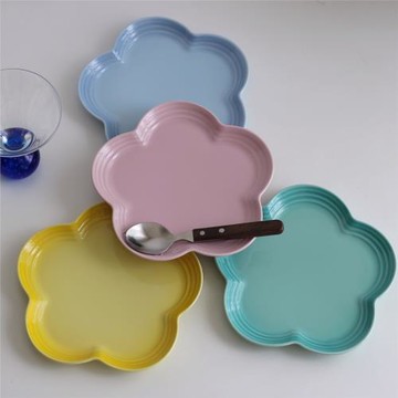 【夢田良品】琺瑯彩冰淇淋色陶瓷花朵造型盤/花型早餐盤/湯碗