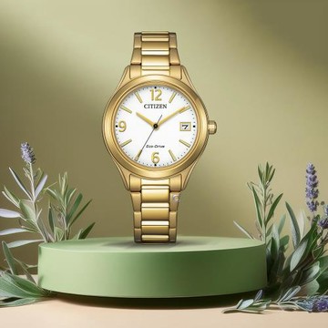 CITIZEN 星辰 Eco-Drive 簡約大氣 光動能腕錶 女錶-33.5mm金色 FE6122-64A