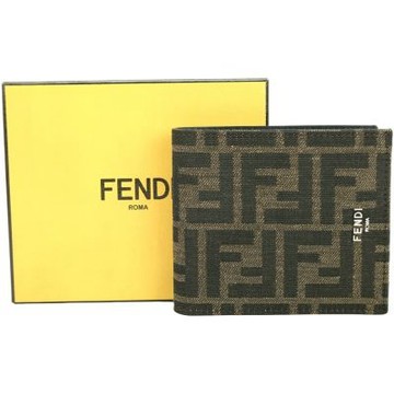 FENDI 芬迪 FF 老花帆布對折短夾(棕色)