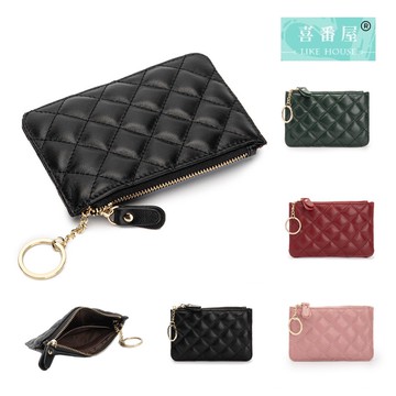 【喜番屋】羊皮菱格紋女士拉鍊零錢包【LH784】真皮 輕薄 硬幣包 小錢包