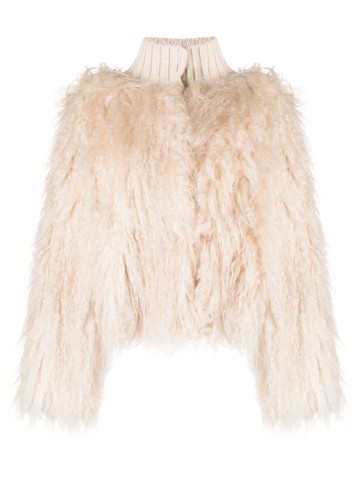 Fabiana Filippi - faux-fur detail knit jacket - women - Mohair/Silk - 40 - Neutrals