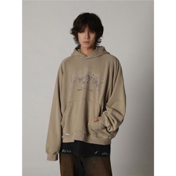 MASONPRINCE秋冬透明搖滾印花插肩袖潑漆連帽衛衣休閑外套潮