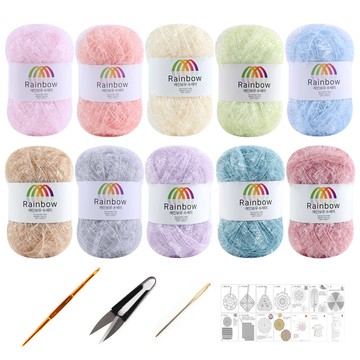 Mamaknit Rainbow 菜瓜布線10捲DIY組 聚酯纖維 含鉤針+縫針+滑針+14圖款  C款  1組