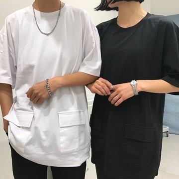 FINDSENSE MD 日系 潮 街頭 男女 情侶裝 寬鬆 五分袖 純色素面 雙口袋 短袖T恤 特色短T
