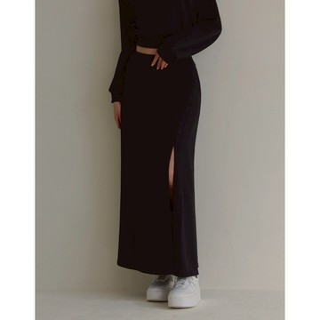 CHIC A SPACE 前開衩傘擺棉質長裙(黑/淺灰) 女裝 現貨