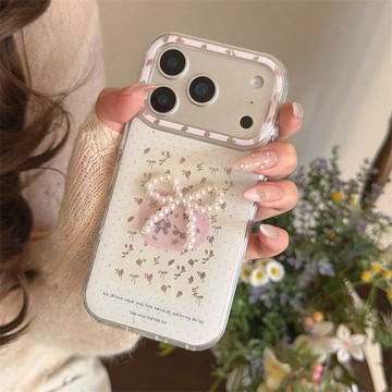 鎏金波點碎花珍珠蝴蝶結適用蘋果17手機殼iphone16pro15女款14