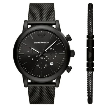EMPORIO ARMANI 亞曼尼 AR80041 黑鋼簡約經典套組腕錶/黑 43mm｜樂天領券現折★全館特惠中★指定刷卡回饋10%
