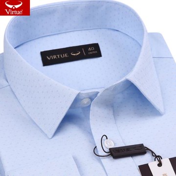 富紳襯衫男長袖春秋款商務休閑寬松中青年男裝淺藍色印花男士襯衣