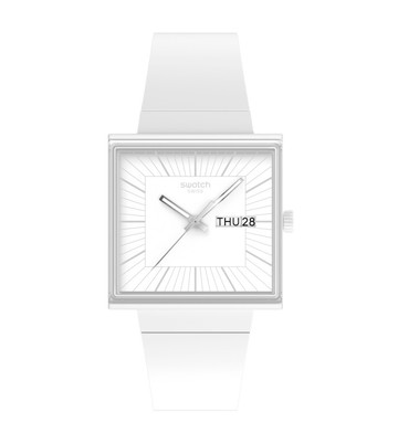 【swatch】WHAT IF…ALLWHITE?生物陶瓷 方形錶 白色 男錶 女錶 (SO34W700)