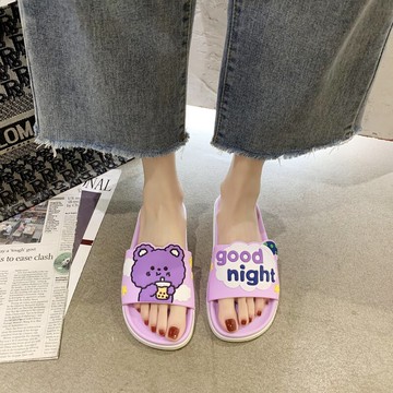 元氣少女奶茶熊家居拖鞋女夏可愛女生室內涼拖鞋防滑可濕水可外穿