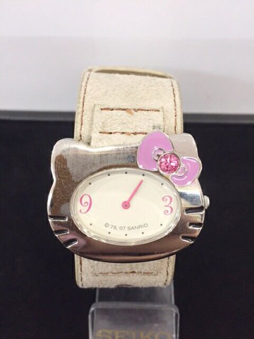 【震撼精品百貨】Hello Kitty 凱蒂貓-手錶-頭形造型錶面-米色錶帶【共1款】 震撼日式精品百貨