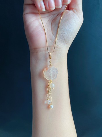 天然櫻花瑪瑙 水中花 珍珠 水晶 牡丹花 隨意扣 項鍊 包掛 禮物