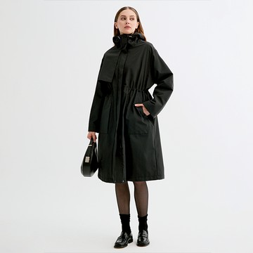 INC/REPURPOSE 環保女裝防風防水輕機能長版外套 - 黑色-L
