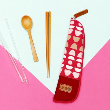 獨創布花 棉麻餐具袋::紅水玉:: (水玉迷宮)環保餐具/畢業季