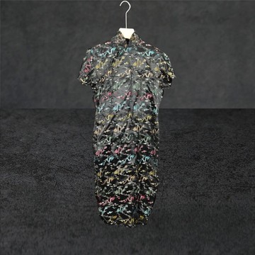 二手 福利品 黑色 彩色木須龍繡花 古董訂製 短袖 旗袍 CA0803