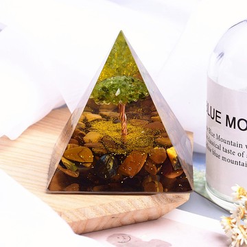 金字塔奧根塔Orgonite生命之樹/脈輪/助眠/冥想/能量橄欖石虎眼石