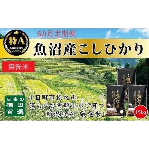 ふるさと納税 新潟県 十日町市 無洗米「6カ月定期便」日本棚田百選のお米　天空の里・魚沼産こしひかり　１５ｋｇ(５ｋｇ×３)×６回